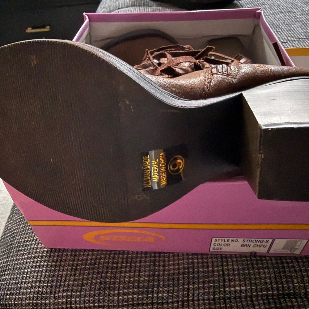 Soda Brown Fringe Ankle Booties - Picture 3 of 6